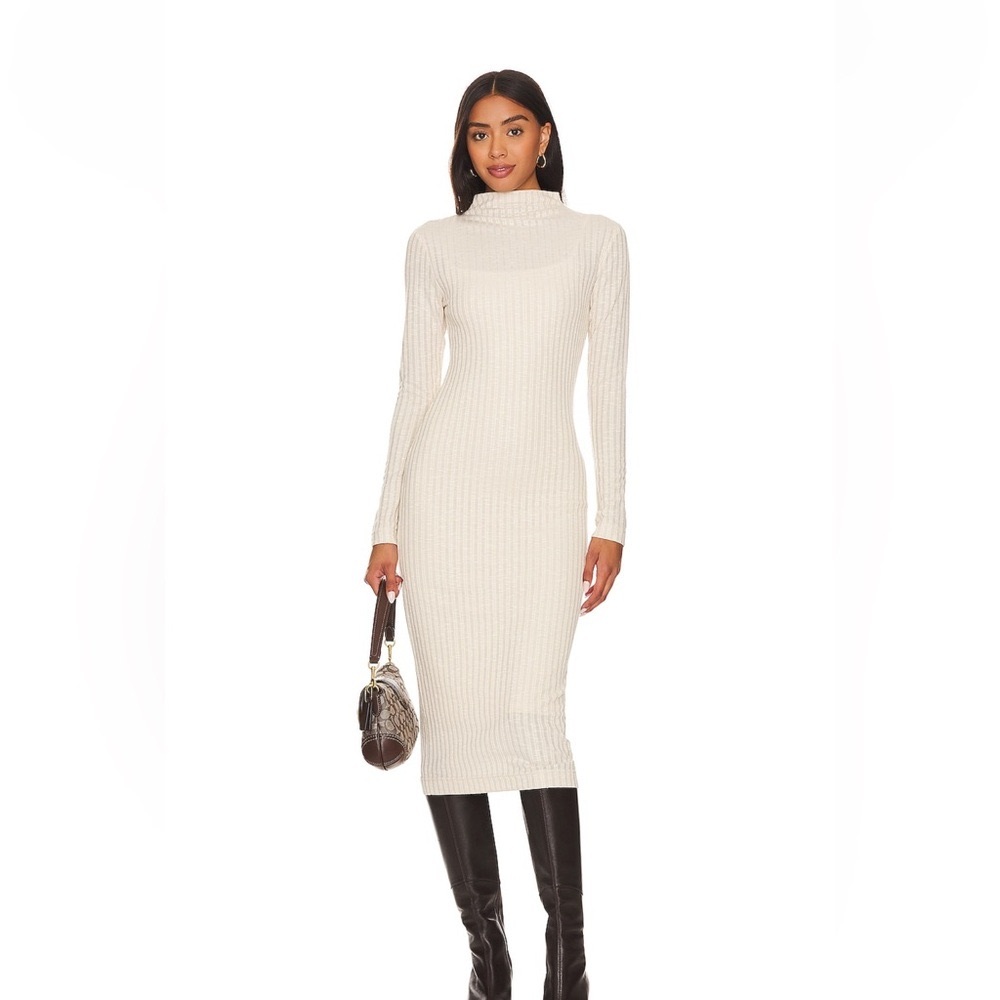 Cream long sleeve midi dress